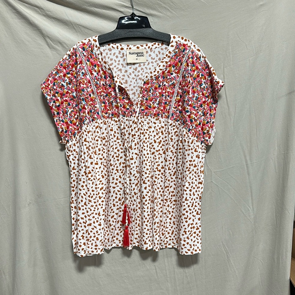 Andree by Unit Savanna Jane I Embroidered Babydoll Top / Size 2X / Box‎ 2-19